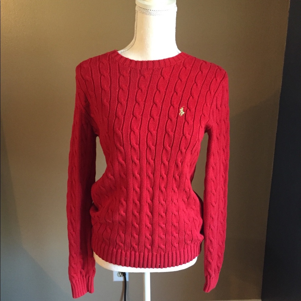 RALPH LAUREN Red Cable Knit Sweater